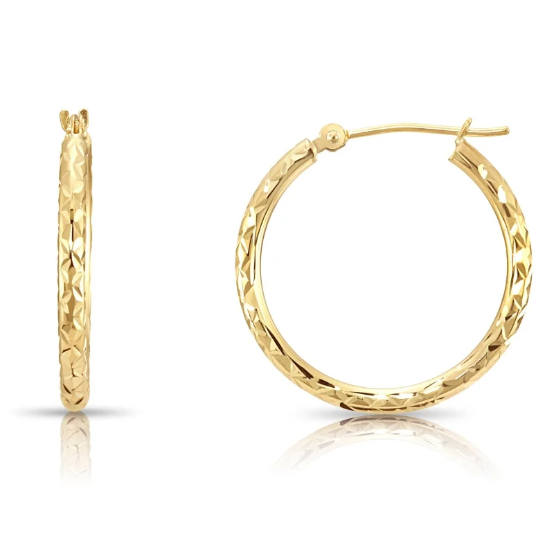 14k Gold X-Pattern Diamond-Cut Hoop Earrings, 1 Inch