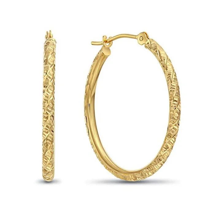 14k Gold Tornado Diamond Cut Hoop Earrings, 25mm (1 Inch)