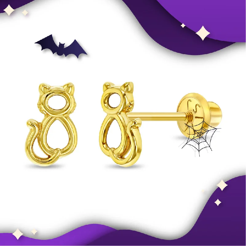 14k Yellow Gold Ghastly Kitten Earrings