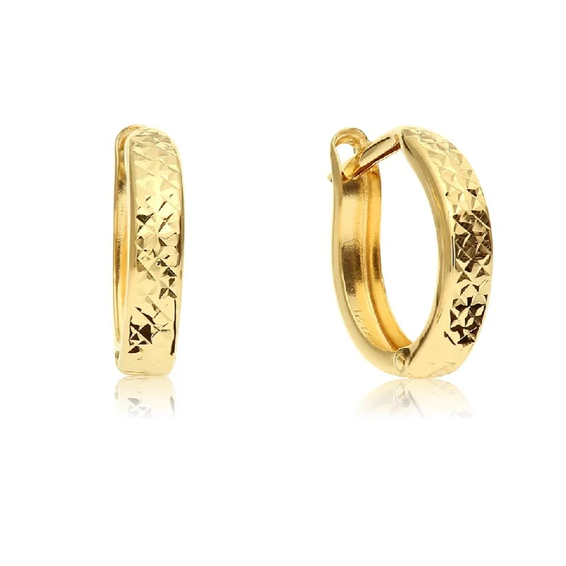 14K Gold Round Diamond Cut Huggie Hoop Earrings