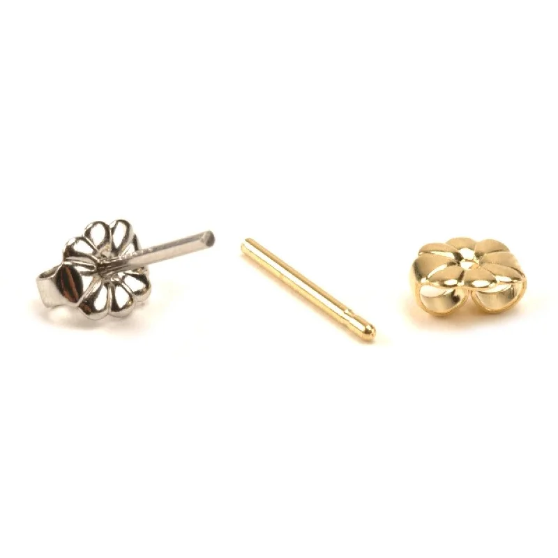 14KY, 14KW, 18KY, 18KW & Platinum .036" Friction Earring Post & Heavy Flower 6.1 Earring Backs Set