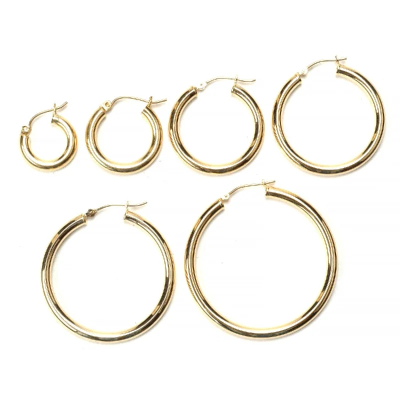 14KY Hoop Earrings 3.0mm x 15mm to 40mm