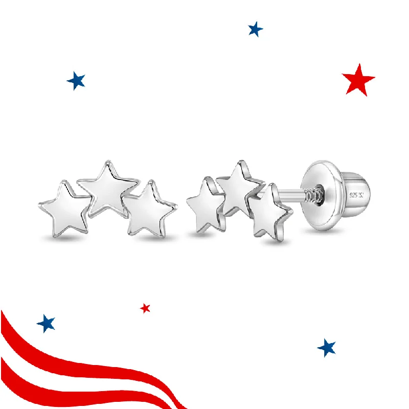 A Band of Stars Kids / Children's / Girls Earrings Screw Back - Sterling Silver