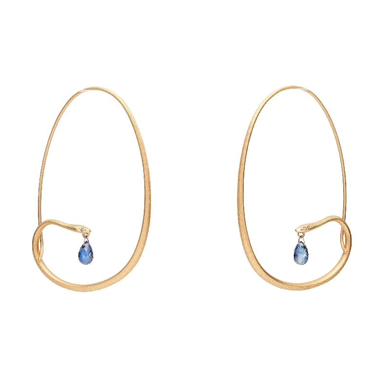 Gabriella Kiss 18k Large Snake Hoop Earrings with Sapphire Drops