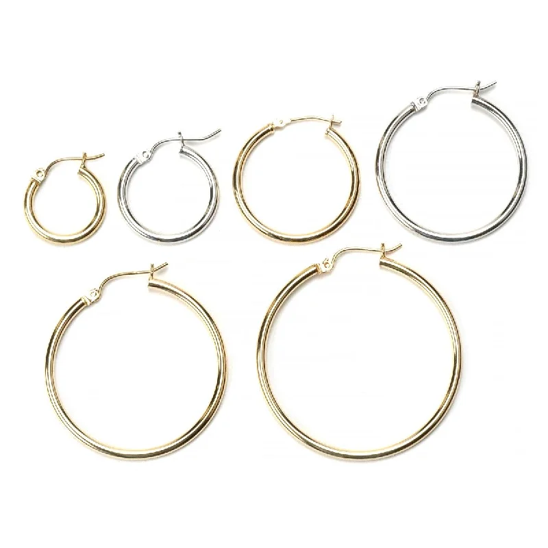 14KY & 14KW Hoop Earrings 2mm x 16mm to 40mm