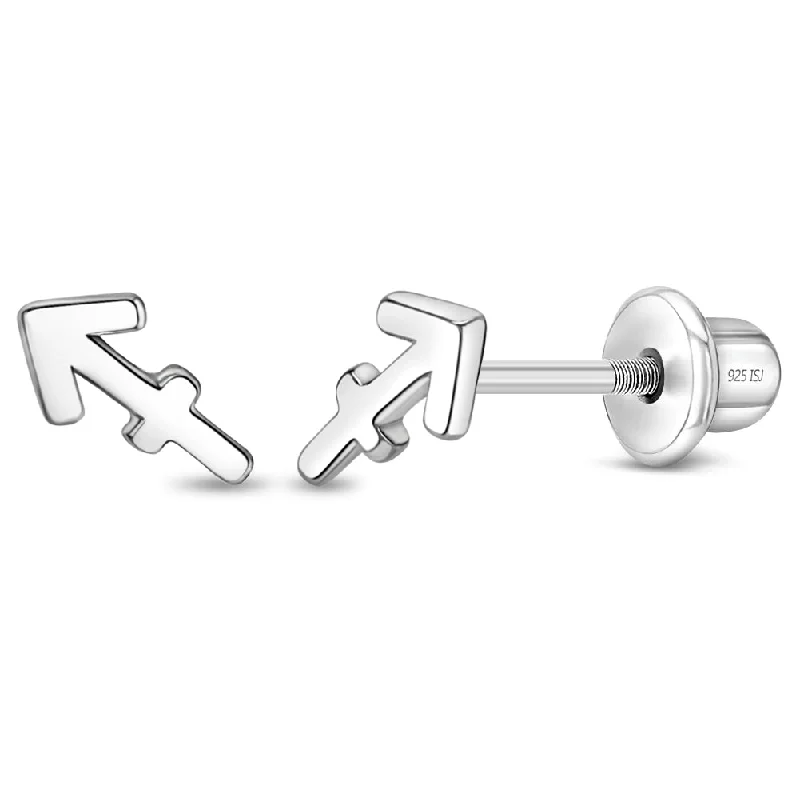 Polished Zodiac Sagittarius Kids / Children's / Girls Earrings Screw Back - Sterling Silver