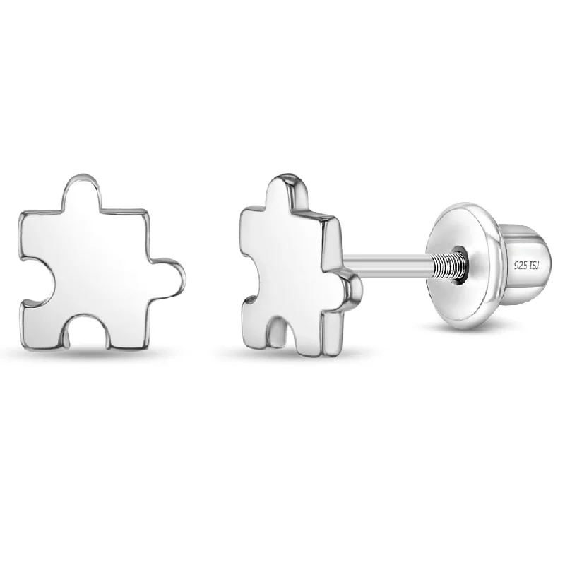 Puzzling Pair Kids / Children's / Girls Earrings Screw Back - Sterling Silver