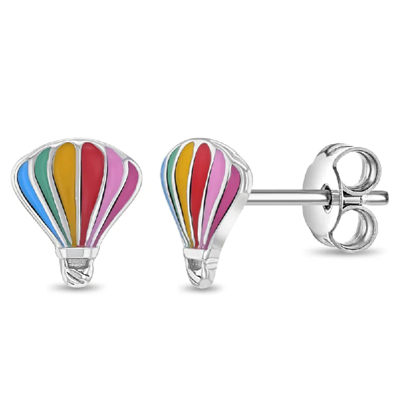 Radiant Hot Air Balloon Kids / Children / Girl Earrings Enamel - Sterling Silver