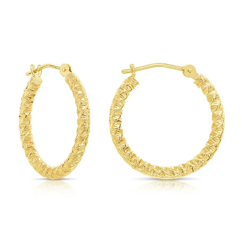 14k Yellow Gold Textured Hoop Earrings, The Twist Collection