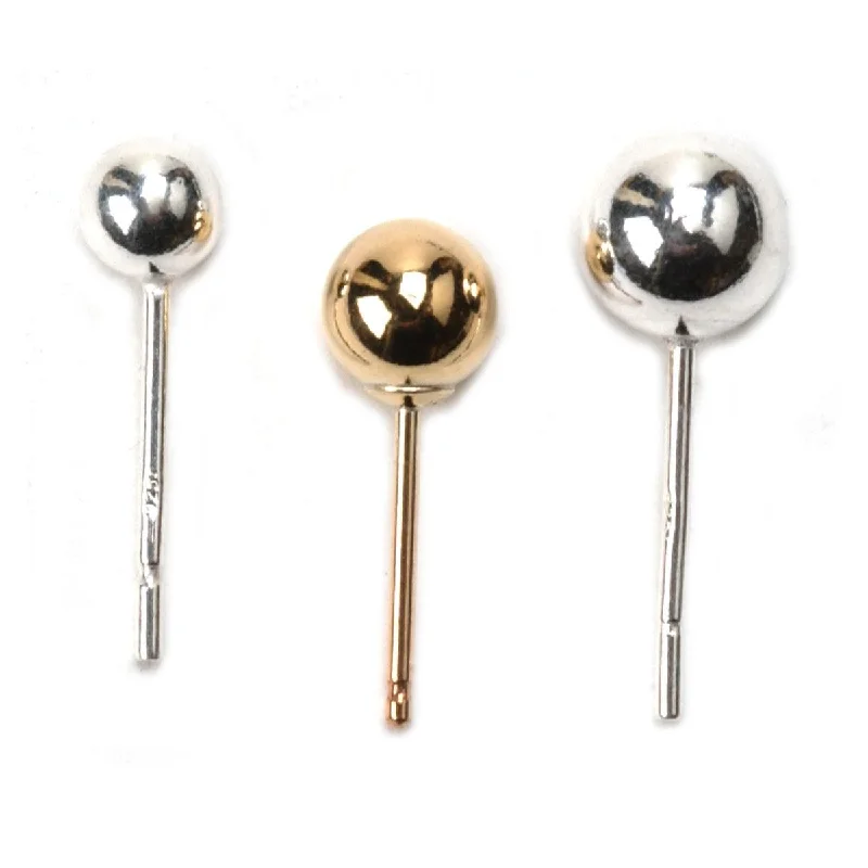 Sterling Silver & Yellow Gold Filled Ball Post Earrings-4mm 5mm & 6mm - Packs of 6