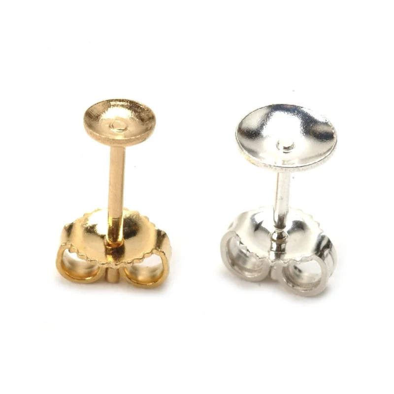 Sterling Silver & Yellow Gold Filled Pearl & Stone Post With Extra Heavy Ear Nut - Pack of 2