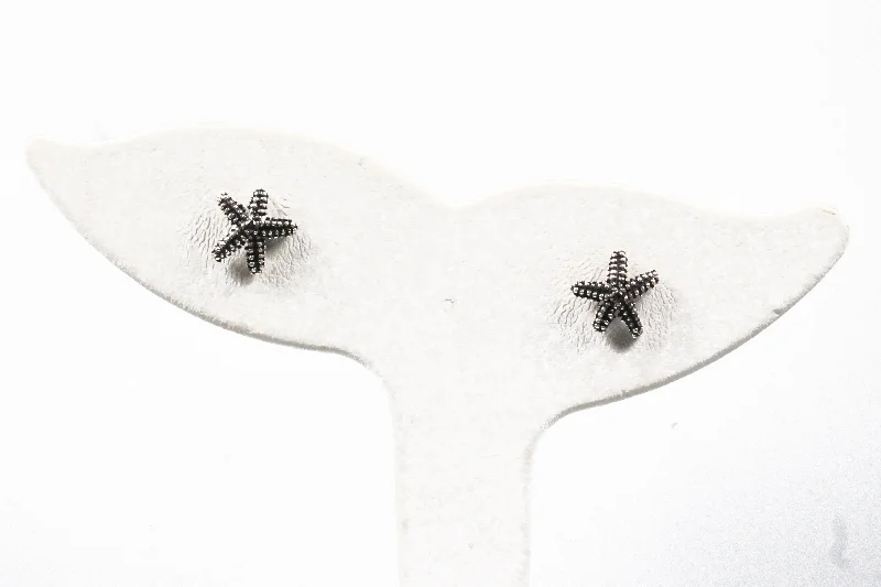 Sterling Silver Antiqued Starfish Earrings with Cubic Zirconia