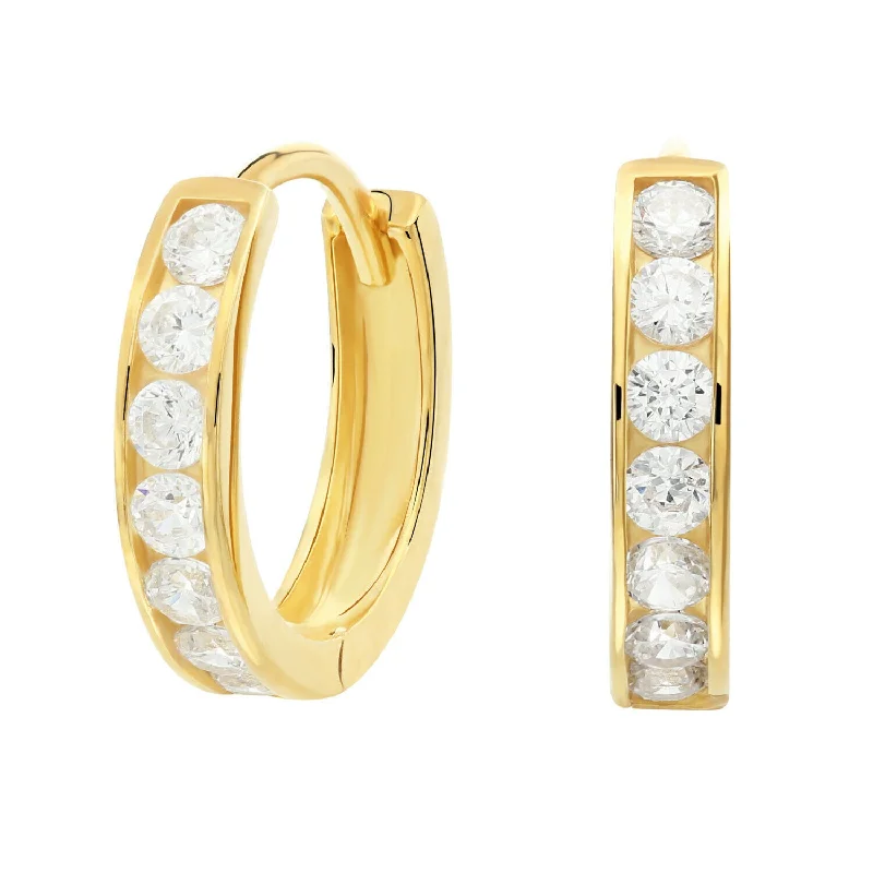 CZ Small Huggie Hoop Earrings, Gold Plated in