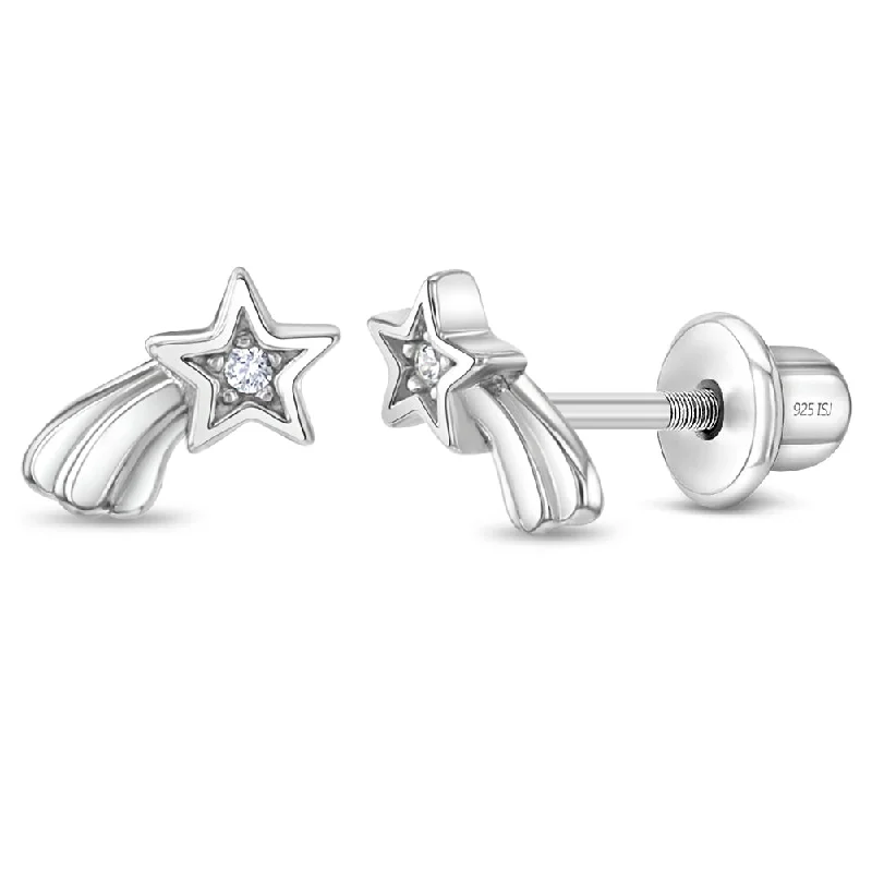 Twinkle Starlight Clear CZ Kids / Children's / Girls Earrings Screw Back - Sterling Silver