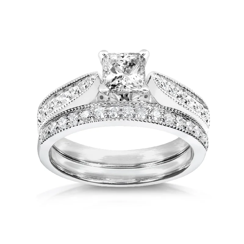 1/2ct Princess Diamond Milgrain Pave Bridal Set - 4/5ct TDW