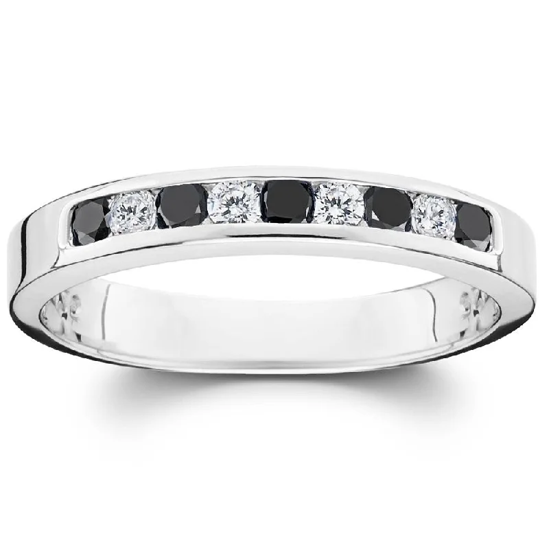 1/3ct Black & White Diamond Channel Set 10k White Gold Ring