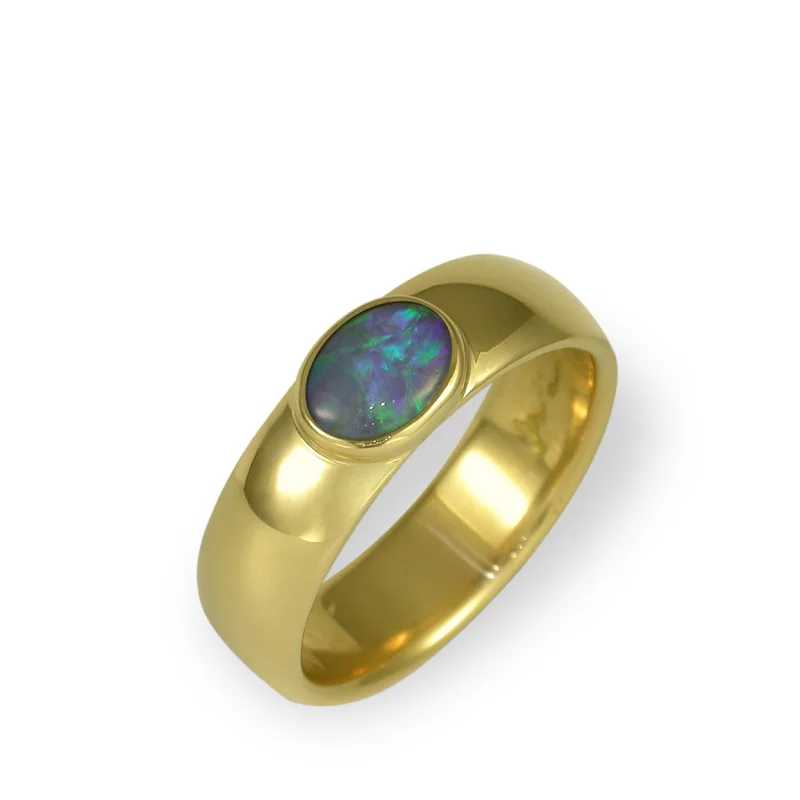 Black Opal Ring, Yellow Gold