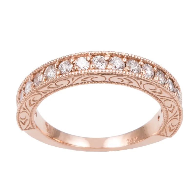 14k Rose Gold 1/2ct TDW Hand Engraved Vintage Style Diamond Band Ring