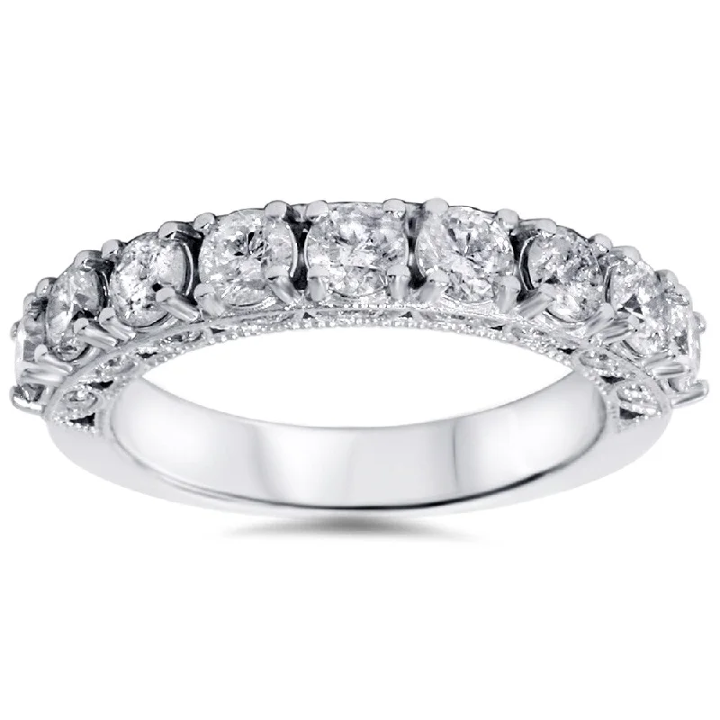 14k White Gold 1 1/2ct TDW Vintage Diamond Wedding Band