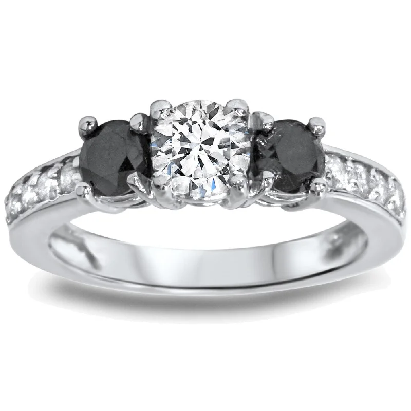 14k White Gold 1ct TDW Black/ White Diamond 3-stone Ring