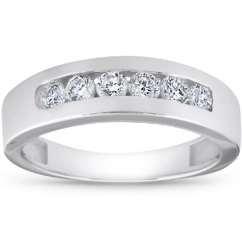 14k White Gold Men's 1ct TDW Lab Grown Diamond Channel Wedding Ring