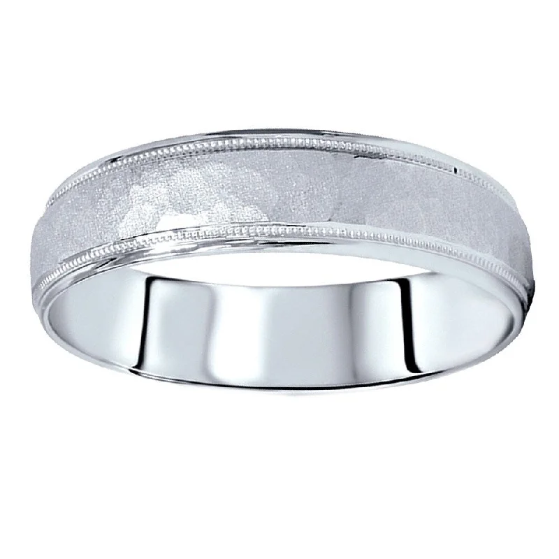 14k White Gold Men's 6mm Hammered Wedding Band