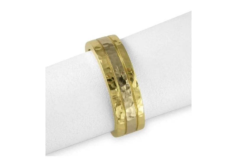 Bi-Tone Beaten Ring, Yellow & White Gold