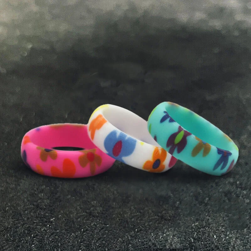 3 Pieces Floral Pattern Silicone Ring