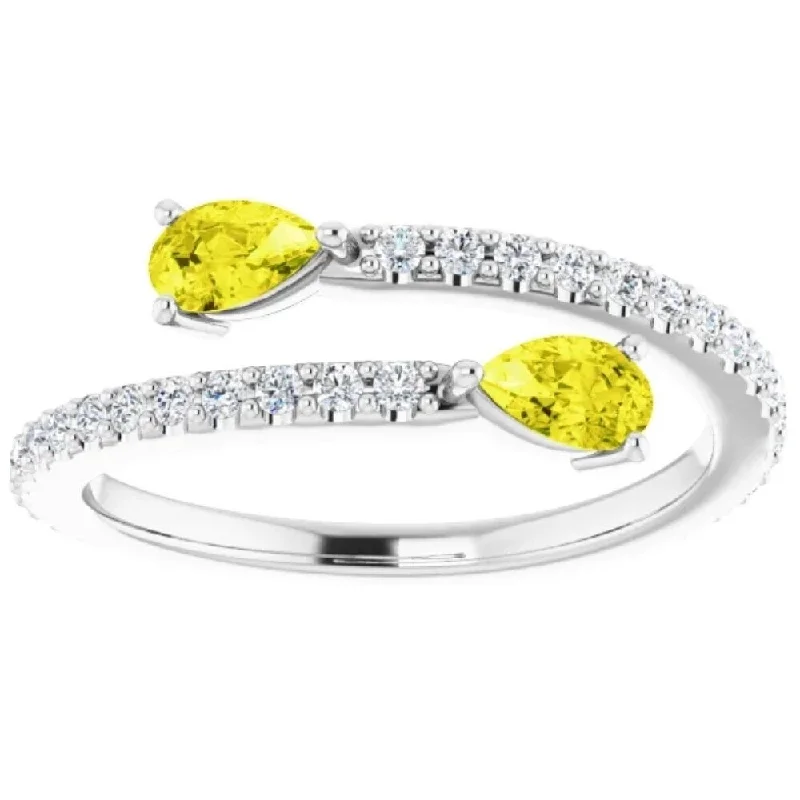 5/8 Ct Fancy Yellow Pear Shape Diamond 2-Stone By Pass Ring Lab Grown White Gold