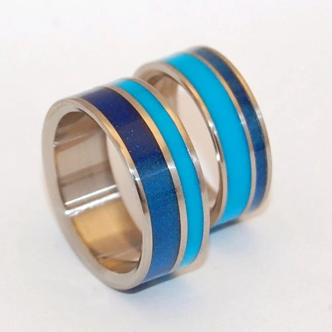 Blue Lagoon | Blue Resin & Titanium - Unique Wedding Ring - Resin Wedding Ring