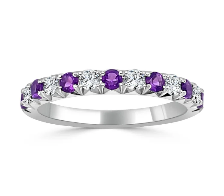 Bremer Jewelry Amethysts and Diamonds Half Anniversary Fashion Ring in 14K White Gold (.25ctw)