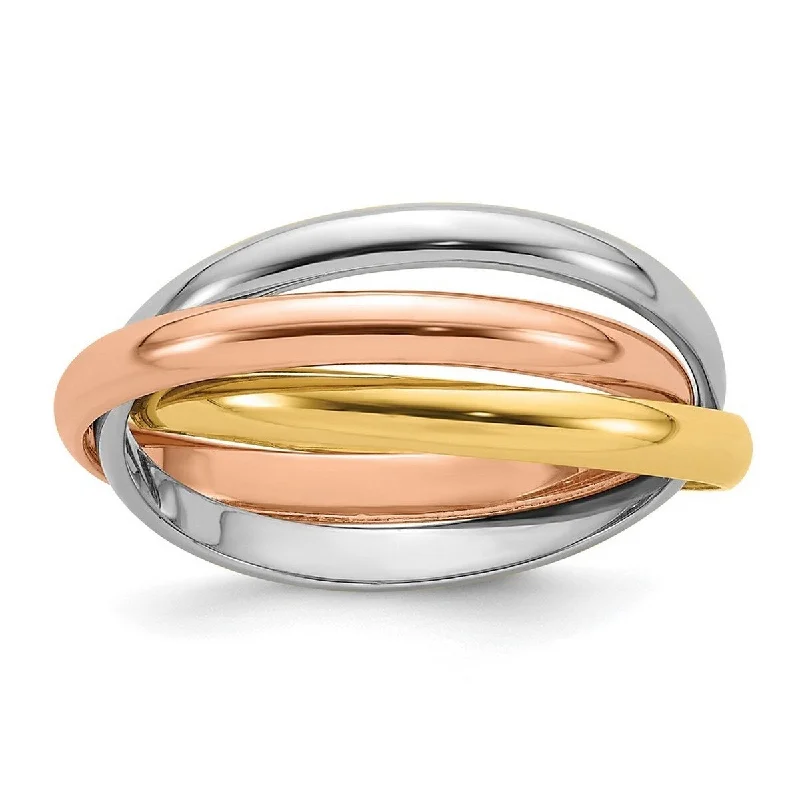 Curata 14k Tri Color Hollow Gold Polished Rolling Ring