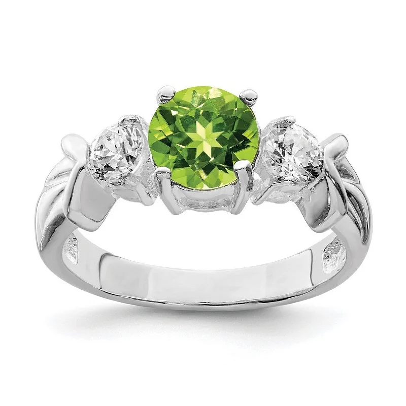 Curata 925 Sterling Silver Polished Open back Peridot and CZ Cubic Zirconia Simulated Diamond Ring