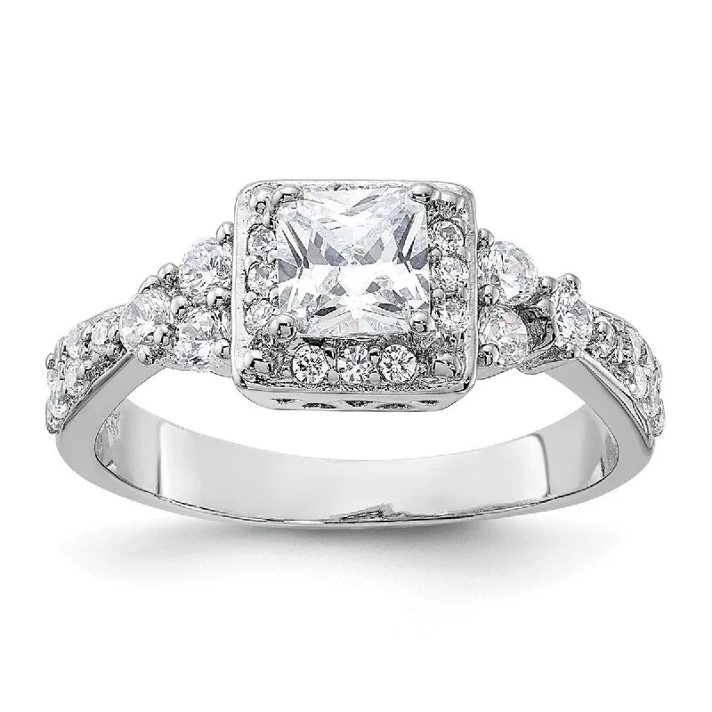 Curata 925 Sterling Silver Polished Open back Square CZ Cubic Zirconia Simulated Diamond Ring