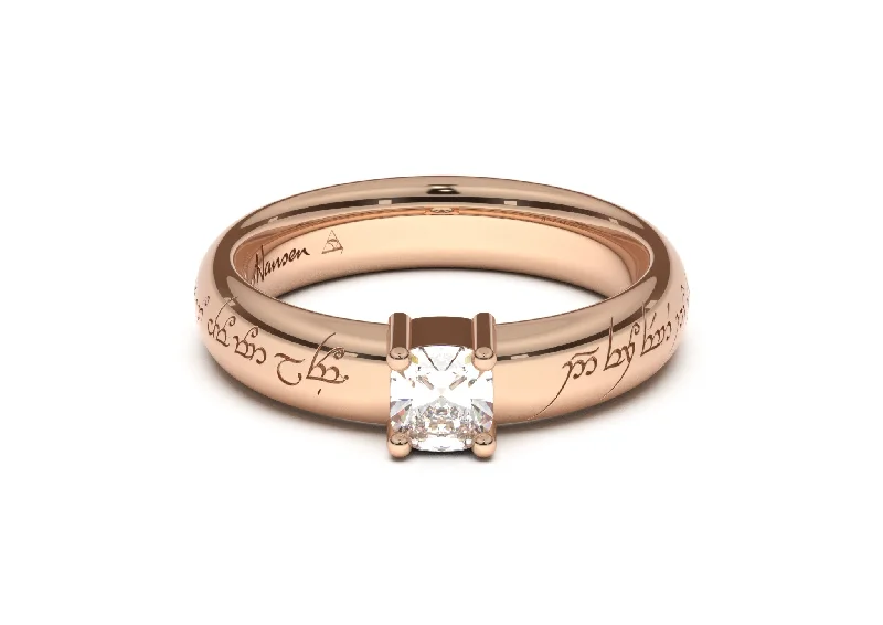 Cushion Classic Elvish Engagement Ring, Red Gold