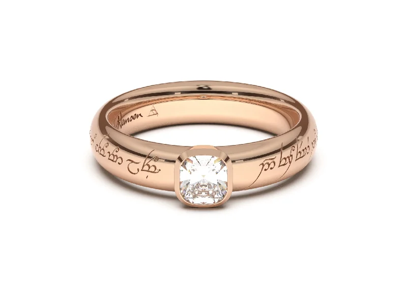 Cushion Elegant Elvish Engagement Ring, Red Gold