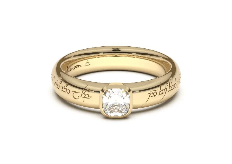 Cushion Elegant Elvish Engagement Ring, Yellow Gold