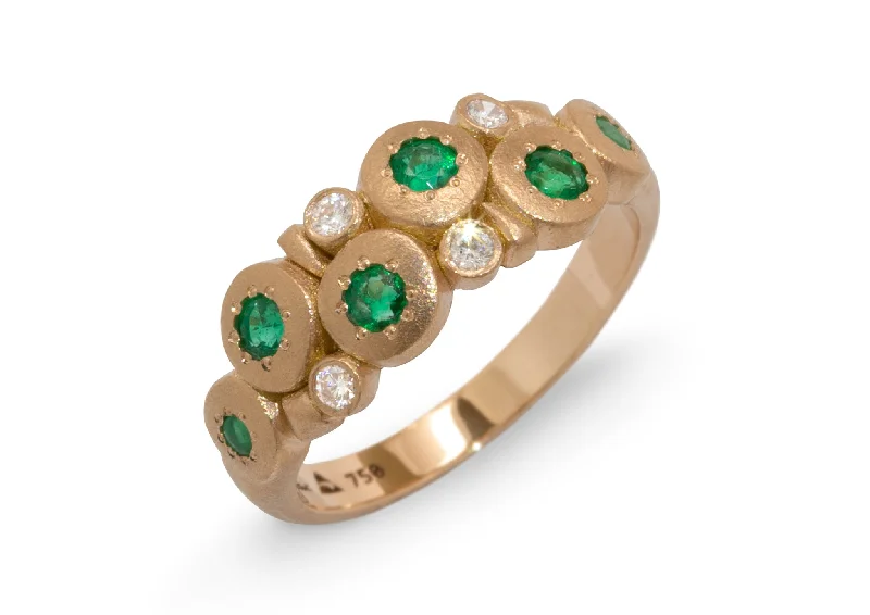 Custom Emerald & Diamond Ring, Red Gold