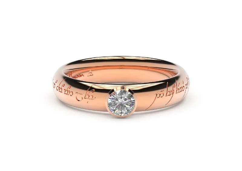 Elegant Elvish Engagement Ring, Red Gold