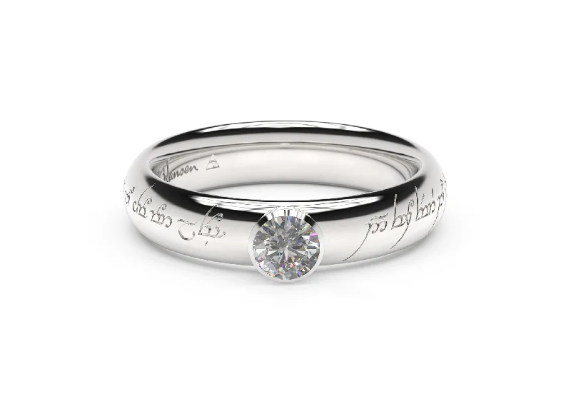 Elegant Elvish Engagement Ring, White Gold & Platinum