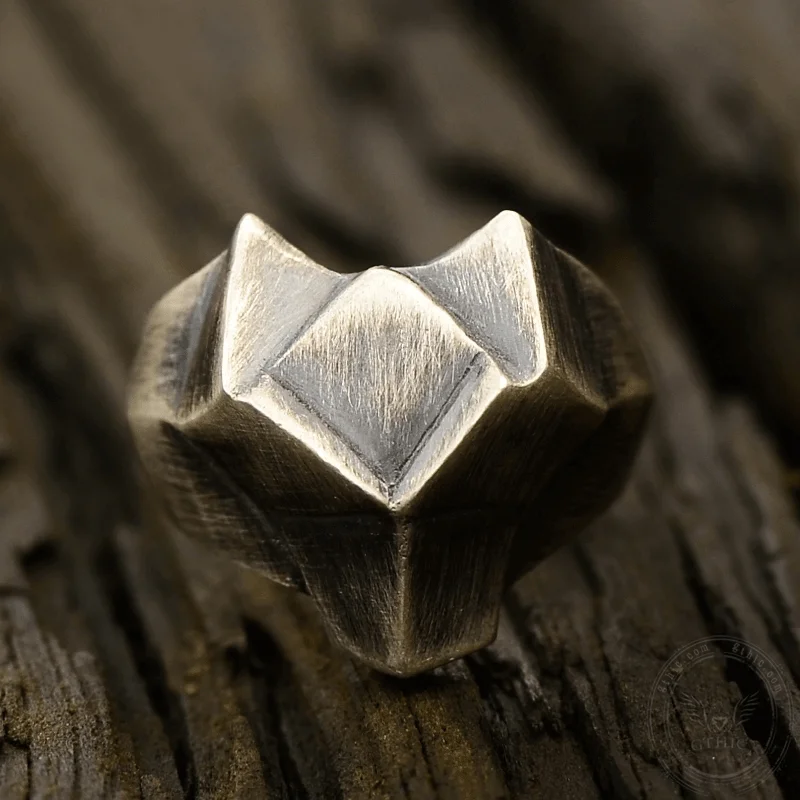 Faceted Fox Head Sterling Silver Biker Ring