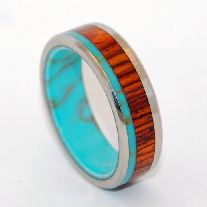 Forests Of Tibet | Men's Tibetan Turquoise, Cocobolo Wood & Titanium Wedding Ring