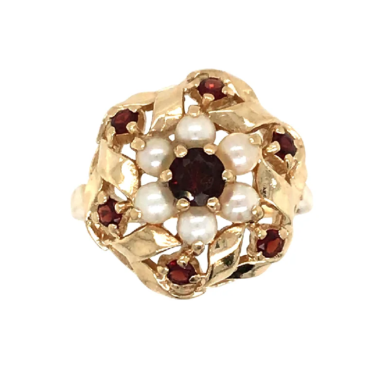 Garnet & Pearl Cluster Ring