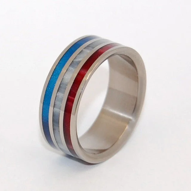 Patriot | Men's Gray Pearl Opalescent, Red & Blue Marbled Resin, & Titanium Wedding Ring