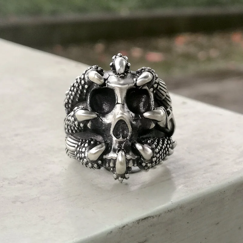 Gothic Claw Skull Sterling Silver Ring