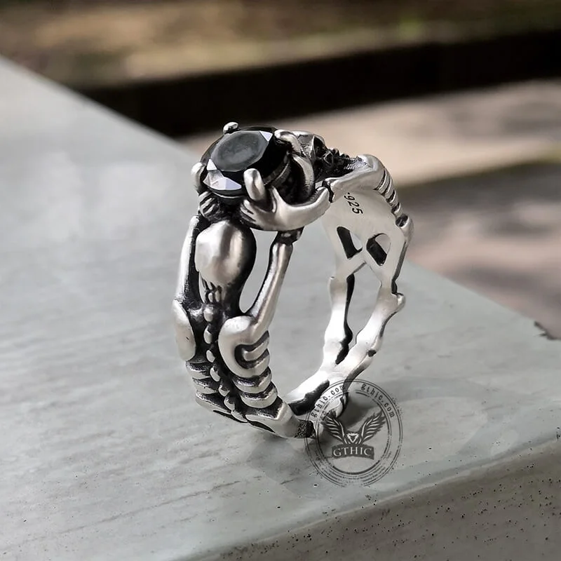 Gothic Tribute Gem Sterling Silver Skull Ring