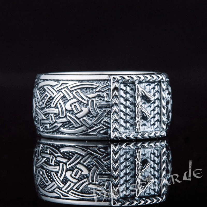 Handcrafted Ansuz Rune Borre Ornament Band - Sterling Silver