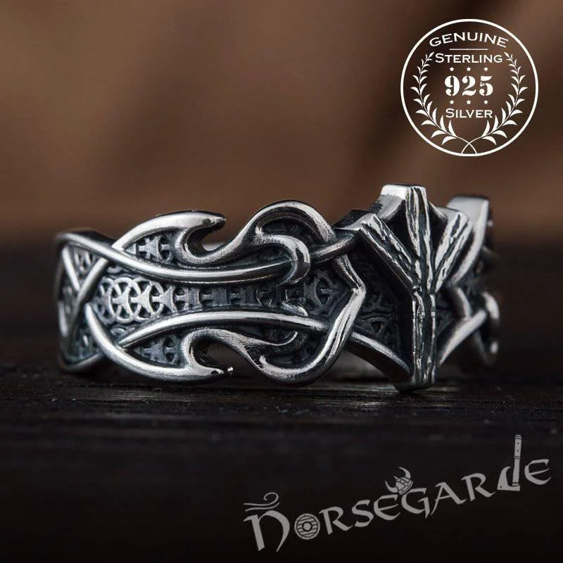 Handcrafted Celt Ornament Algiz Band - Sterling Silver