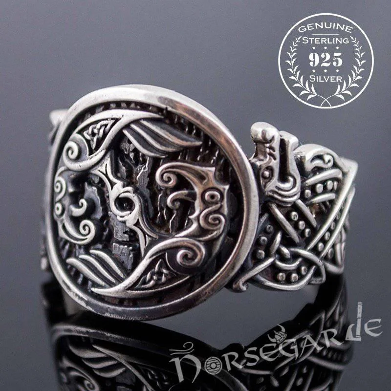 Handcrafted Celtic Ravens Jellinge Style Ring - Sterling Silver