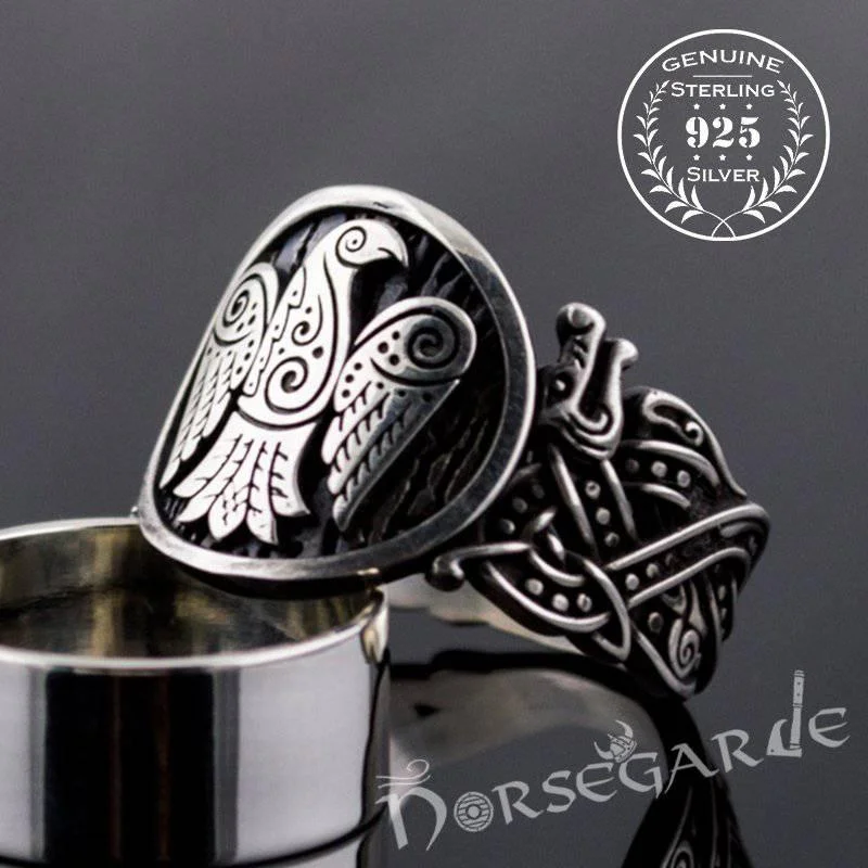 Handcrafted Eagle Jellinge Style Ring - Sterling Silver